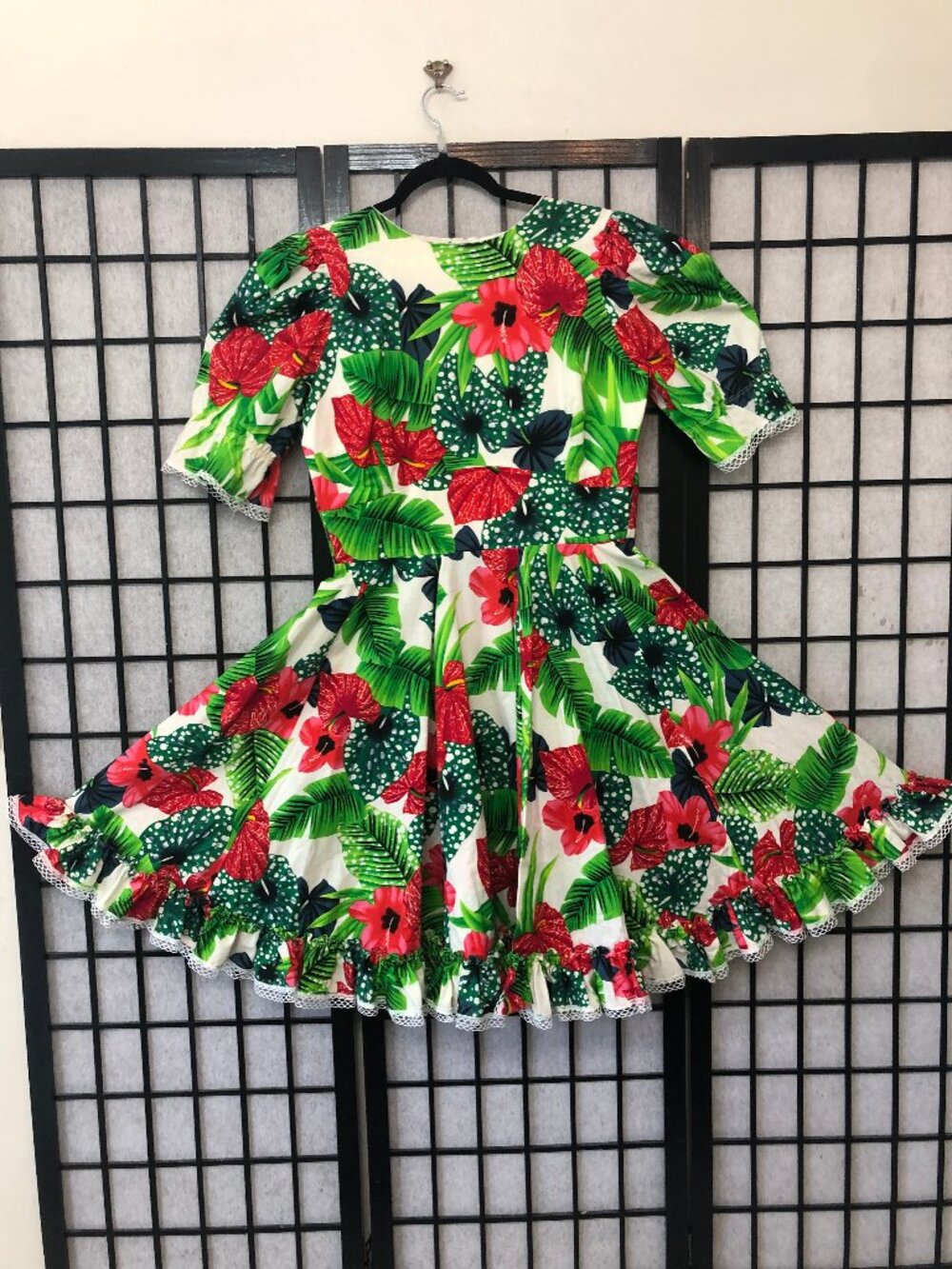 L Vintage Handmade 50s Style Dress Alexander Henry Collection Floral Full Skirt